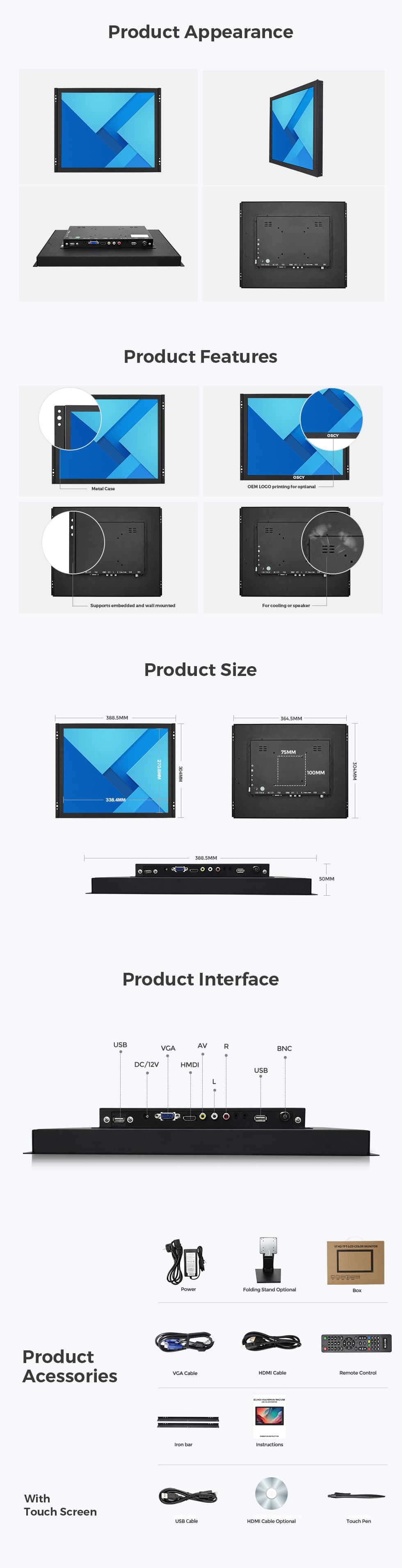 Wall Mount Embedded Open Frame Screen